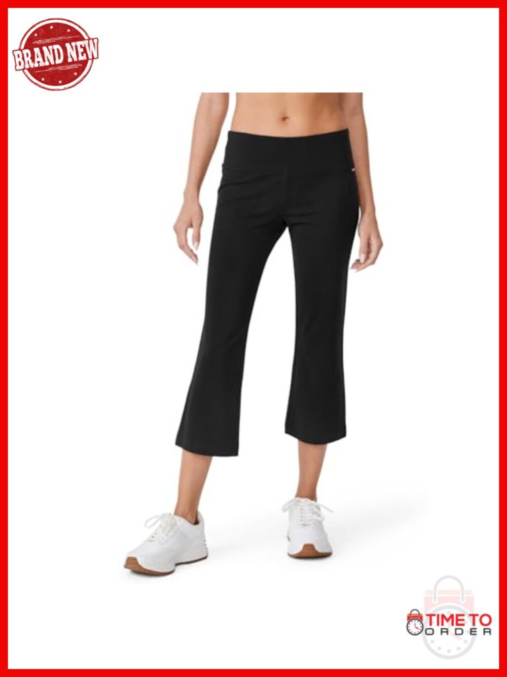 Cotton Stretch Slim Flare Capri Yoga Pants with Hidden Pocket